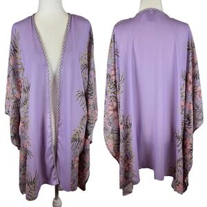 Catherines Floral Kimono 2X/3X‎ Lavendar Open Front Lightweight Beachy Cover Up